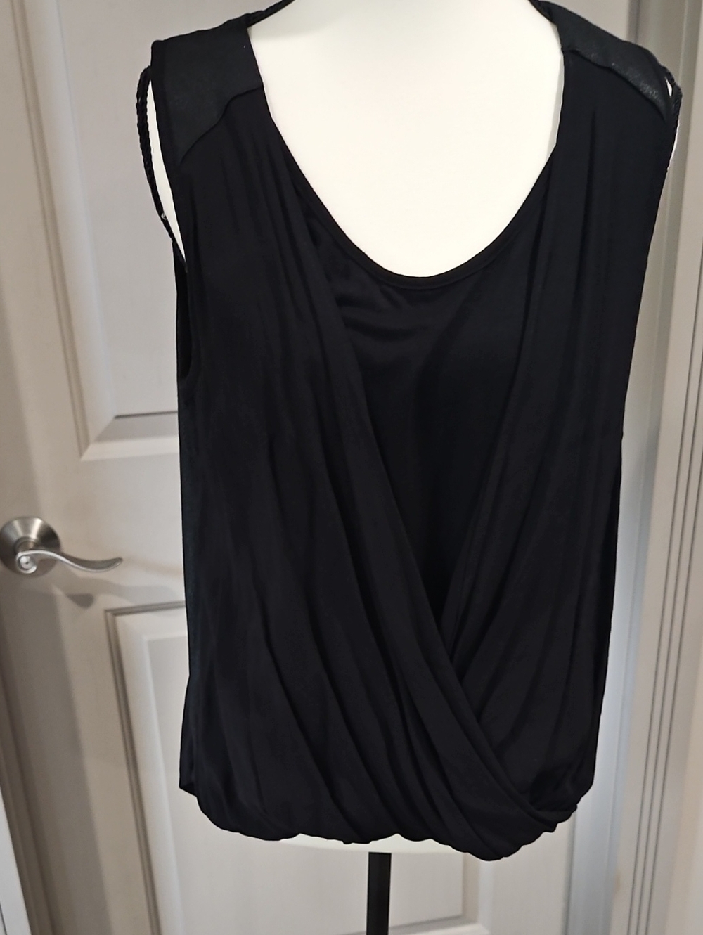 Women's Black Draped Sleeveless Tank Top